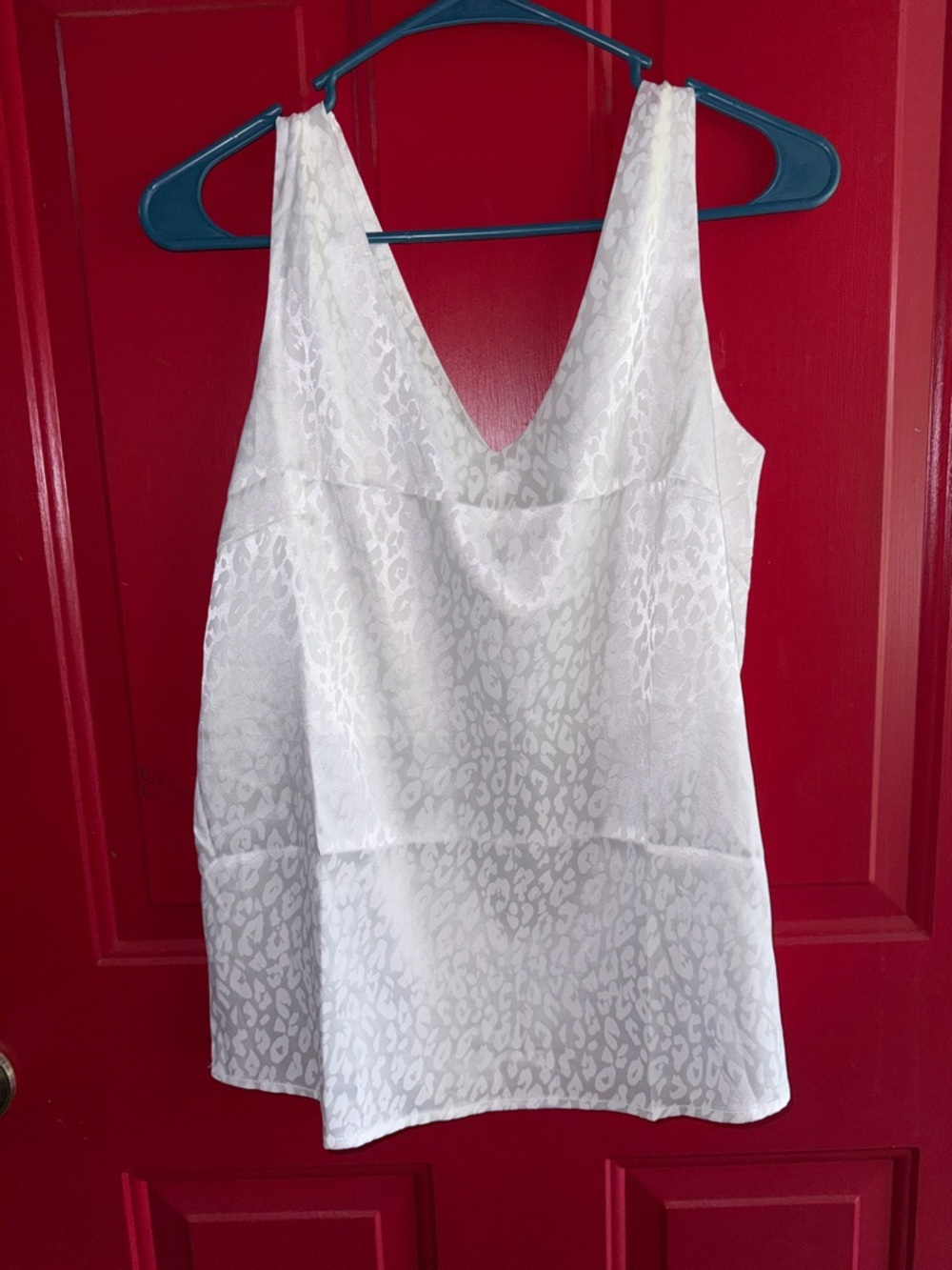 White V-Neck Leopard-Print Satin Camisole